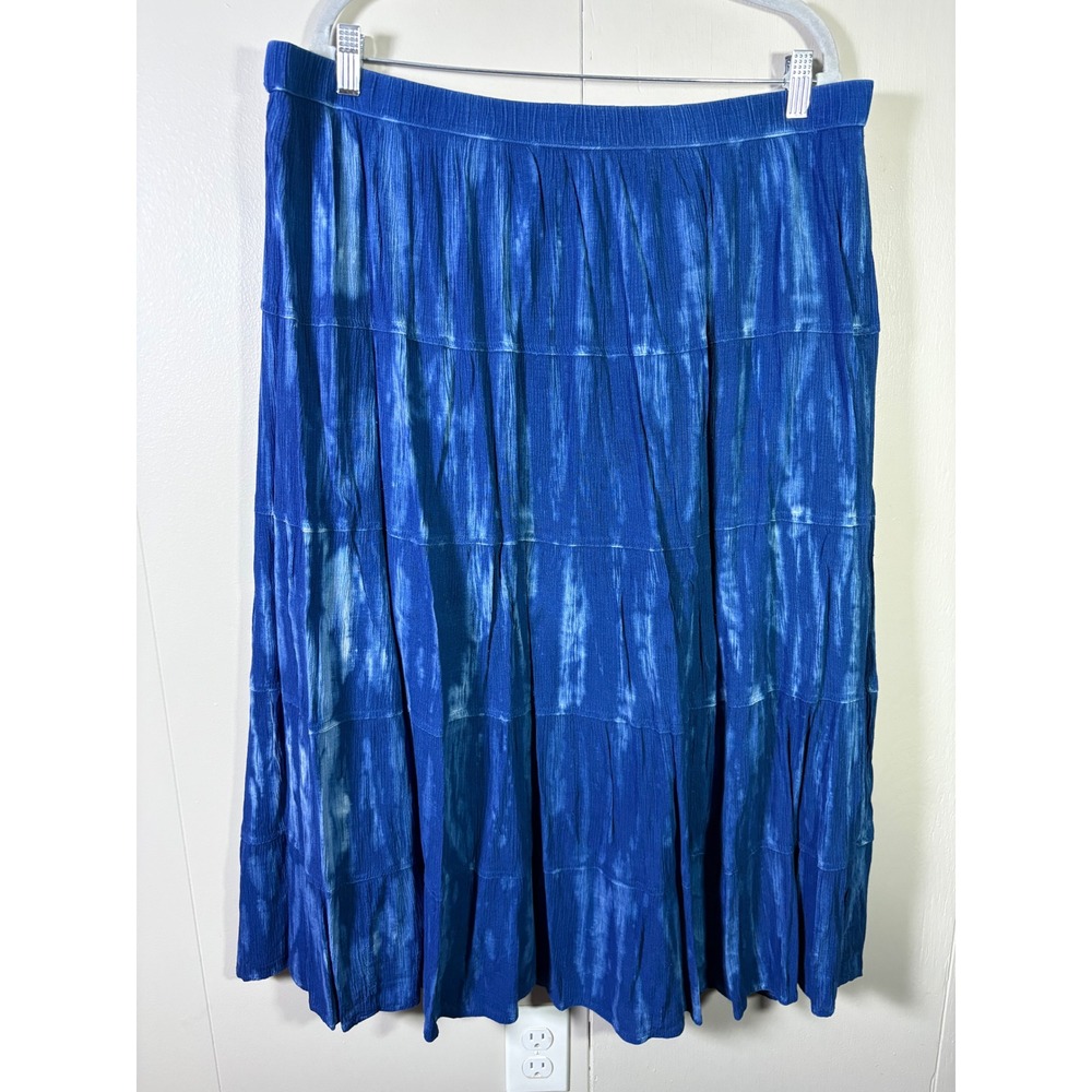 Studio West Apparel Blue Tie Dye Tiered Skirt XXL Boho Lined Hippie Coastal
